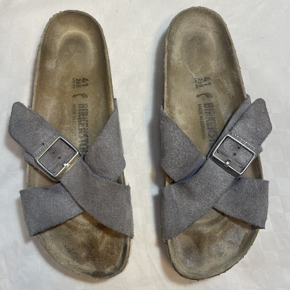 Birkenstock Siena Slides Sandals Gray Suede Leather Narrow A/B‎ Womens 10 EU 41